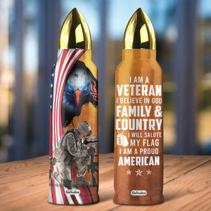 I Am A Veteran I Believe In God Family And Country Personalized Veteran Tumbler Cup - Water Bottles - GoDuckee