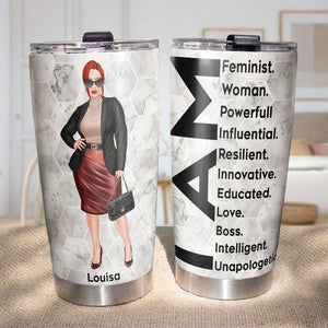 I Am Feminist Woman Powerful Personalized Boss Lady Tumbler Cup - Tumbler Cup - GoDuckee