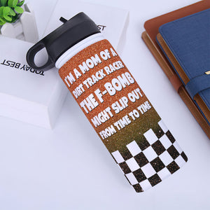 Personalized Dirt Track Racing Mom Water Bottle - I'm A Mom Of A Dirt Track Racer - chibi racing girl - Water Bottles - GoDuckee