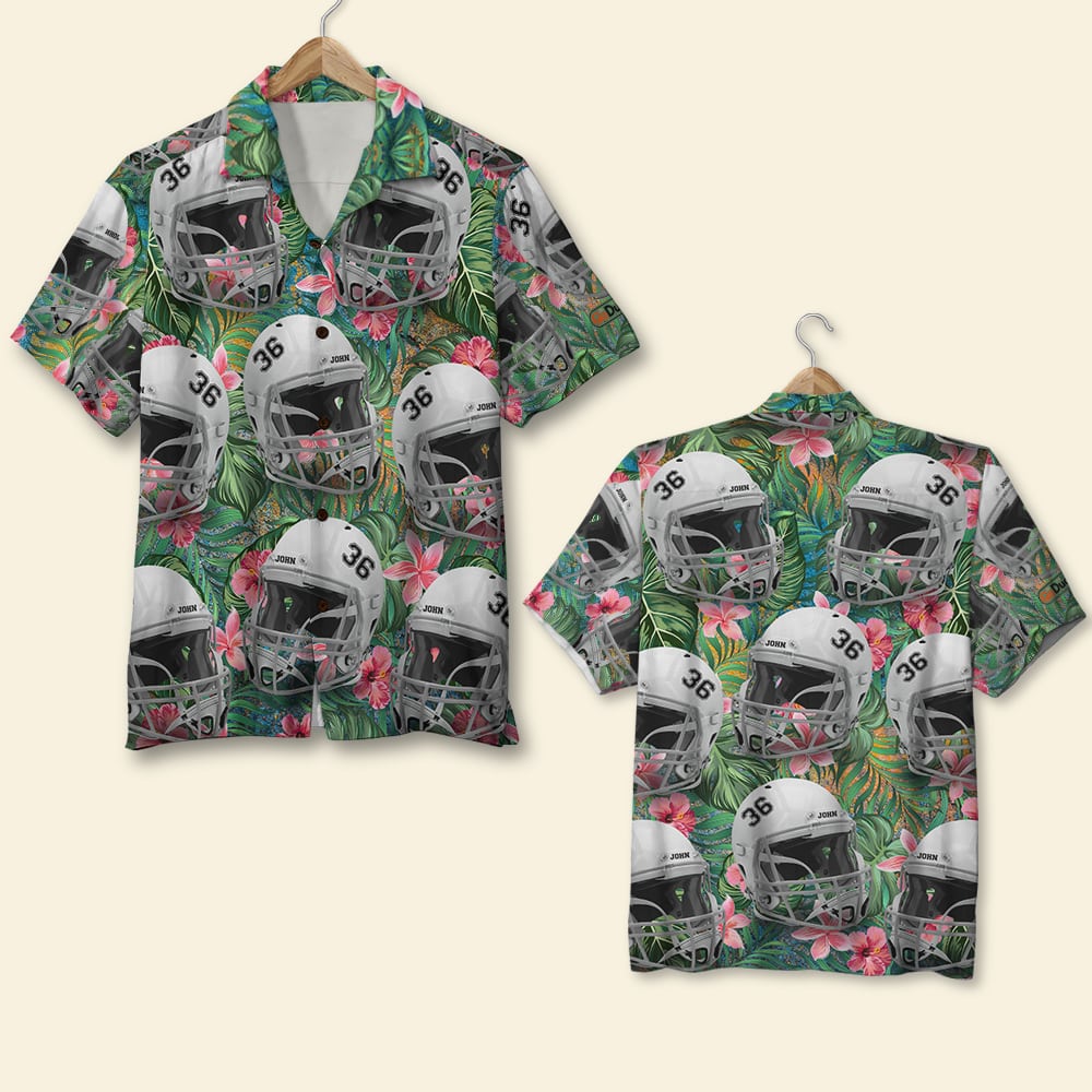 American Football Helmet Seamless Pattern, Personalized Hawaiian Shirt, Gifts for American Football Fans - Hawaiian Shirts - GoDuckee