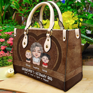 Grandma And Little Grandkids Leather Bag, Personalized Leather Bag, Mother's Day Gift, Gift For Grandma - Leather Bag - GoDuckee