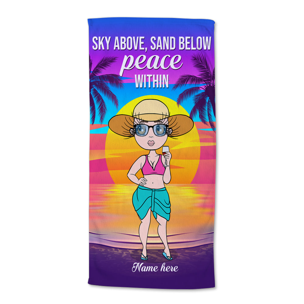Just A Girl With Peace, Sky Above, Sand Below - Personalized Beach Towel - Summer Gifts For Wife, Girlfriend - Beach Towel - GoDuckee