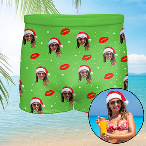 Custom Photo Men Boxer Briefs Green Santa's Hat - Boxer Briefs - GoDuckee