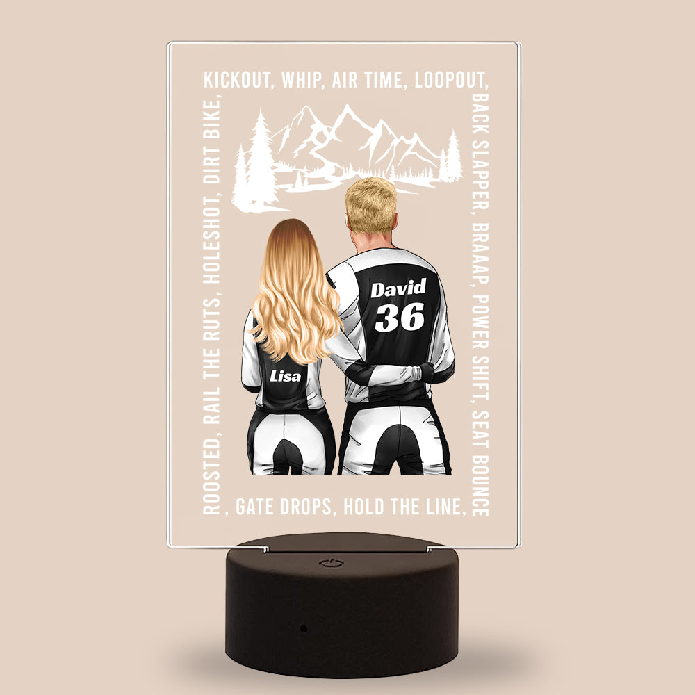 Kickout Whip Air Time Loop Out - Personalized Led Night Light - Gift for Motocross Couple - Couple Shoulder to Shoulder - Led Night Light - GoDuckee