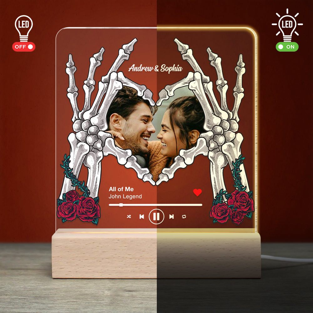 Custom Couple Skull Led Light 3D Wooden Base - Gift For Couple - Led Night Light - GoDuckee