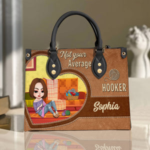 Knitting Not Your Average Hooker, Personalized Knitting Girl Leather Bag, Gift for Craft Girls - Leather Bag - GoDuckee