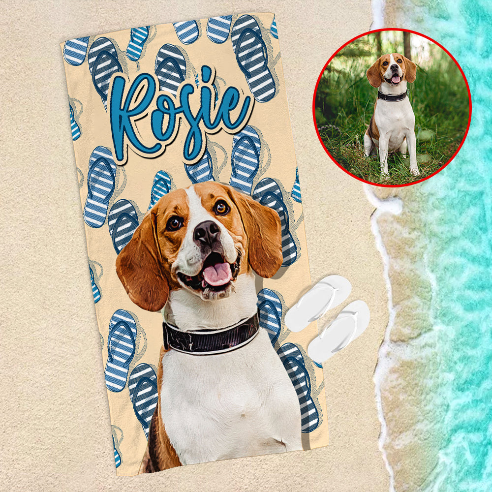 Custom Dog Photo Beach Towel - Flip-flops Pattern - Beach Towel - GoDuckee