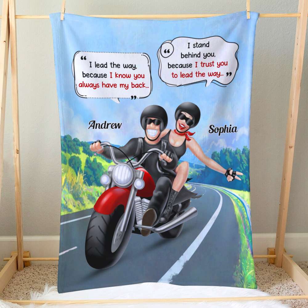 I Lead The Way Because I Know You Always Have My Back, Blanket Young Couple Motorcycle Forever - Blanket - GoDuckee