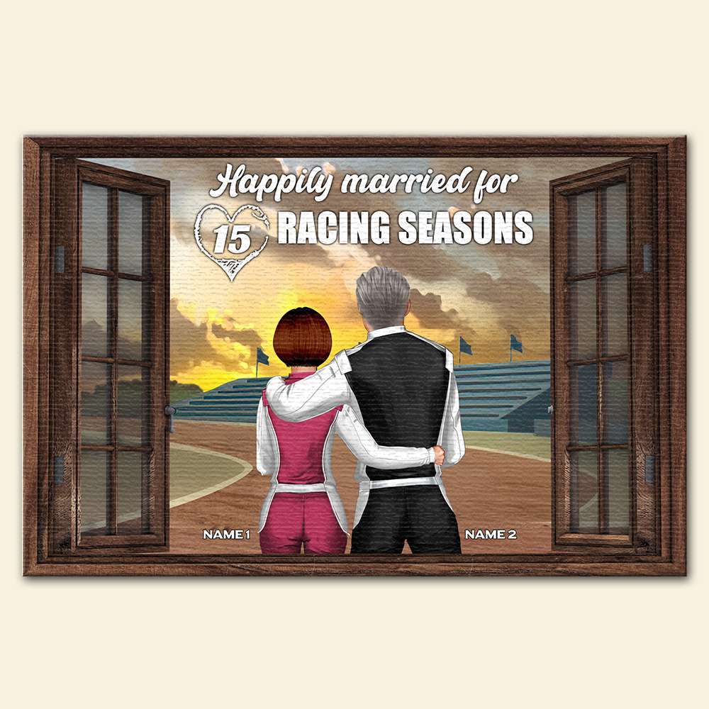Personalized Racing Couple Poster - Happily Married For Racing Season - Window View - Poster & Canvas - GoDuckee