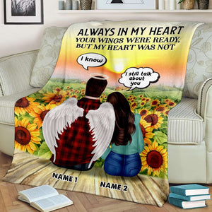 Personalized Wife & Husband in Heaven Blanket - Your Wings Were Ready But My Heart Was Not - Sunflowers - Blanket - GoDuckee