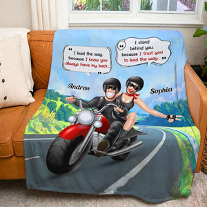 I Lead The Way Because I Know You Always Have My Back, Blanket Young Couple Motorcycle Forever - Blanket - GoDuckee