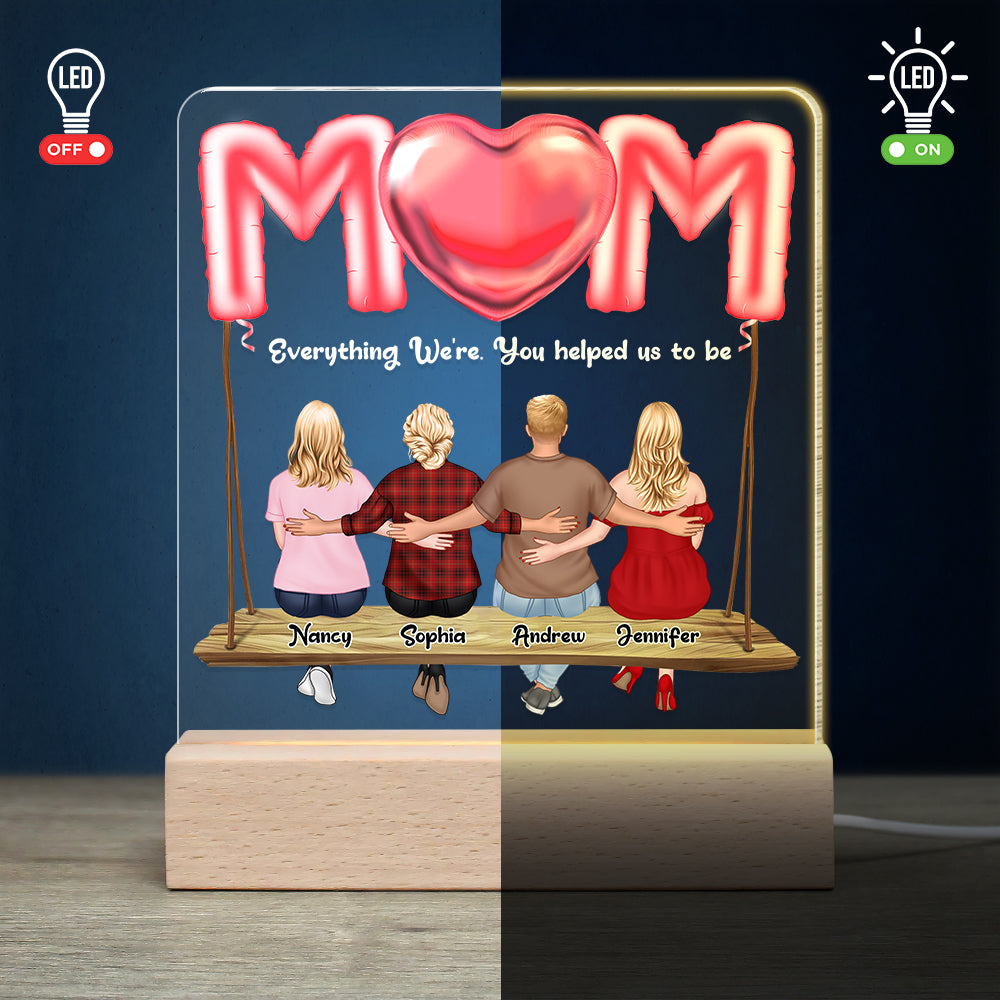 Mother’s Love Is Peace, Mom And Children Personalized 3D Led Light Wooden Base, Gift For Mother's Day - Led Night Light - GoDuckee