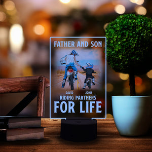 Father and Kid Riding Partners For Life - Personalized Led Night Light - Gift for Dad - Motocross Dad and Kid - Led Night Light - GoDuckee