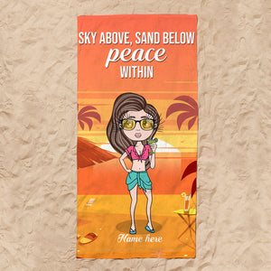 Just A Girl With Peace, Sky Above, Sand Below - Personalized Beach Towel - Summer Gifts For Wife, Girlfriend - Beach Towel - GoDuckee