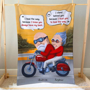 I Lead The Way Because I Know You Always Have My Back, Blanket Old Couple Motorcycle Forever - Blanket - GoDuckee