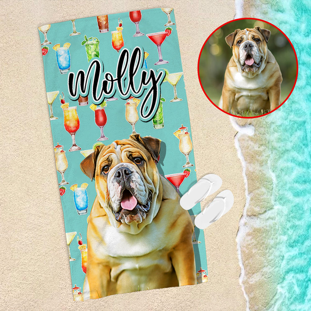 Custom Dog Photo Beach Towel - Cocktail Pattern - Beach Towel - GoDuckee