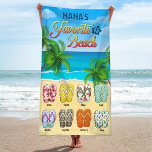 Grandma's Favorite Beach, Personalized Beach Towel, Summer Gifts for Family Members - Beach Towel - GoDuckee
