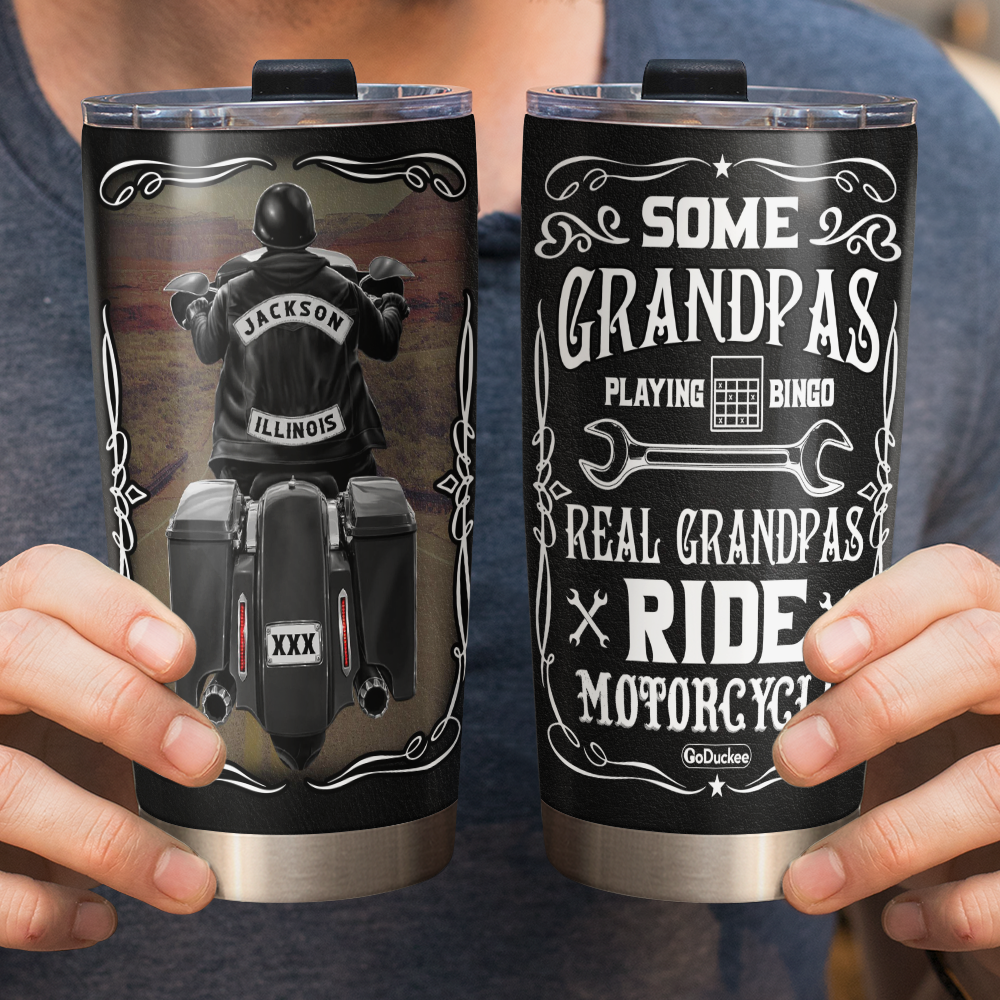 Some Grandpas Playing Bingo , Biker Personalized Tumbler - Tumbler Cup - GoDuckee