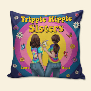 Friends Trippie Hippie Sisters - Personalized Pillow - Gift for Friends - Back Hippie Friends - Pillow - GoDuckee