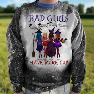 Personalized Witch Besties Bleached T-shirt, Bad Girls Have More Fun - Shirts - GoDuckee