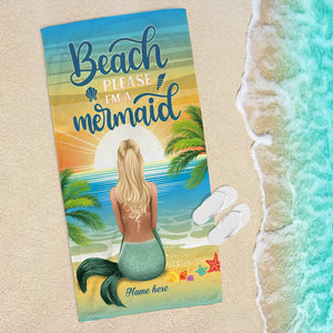 Beach Please I'm A Mermaid - Personalized Mermaid Beach Towel - Gifts For Wife, Girlfriend - Beach Towel - GoDuckee
