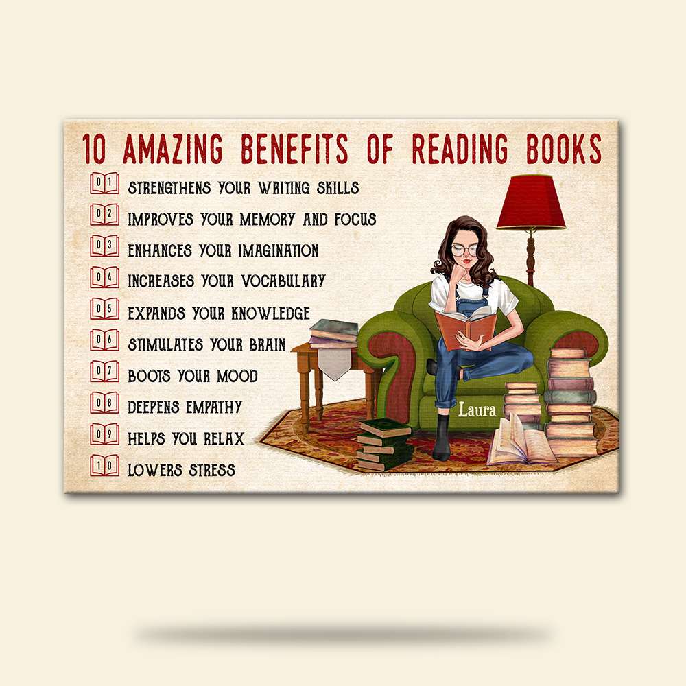 10 Amazing Benefits of Reading Books - Personalized Poster Canvas - Gift for Book Lover - Girl Reading Books - Poster & Canvas - GoDuckee