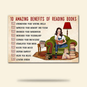 10 Amazing Benefits of Reading Books - Personalized Poster Canvas - Gift for Book Lover - Girl Reading Books - Poster & Canvas - GoDuckee