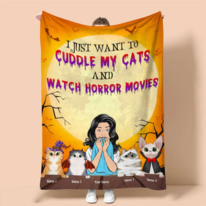 Cat I Just Want To Cuddle My Cats and Watch Horror Movies Custom Blanket - Blanket - GoDuckee