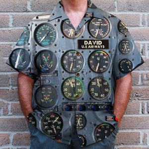 Pilot Flight Instruments Panel Hawaiian Shirt - Custom Name & Number - Hawaiian Shirts - GoDuckee