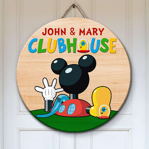 Family Welcome To Clubhouse, Personalized Round Wooden Sign - Wood Sign - GoDuckee