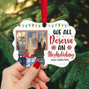 We All Deserve An Alcoholiday, Personalized Drinking Friends Wood Ornament - Ornament - GoDuckee