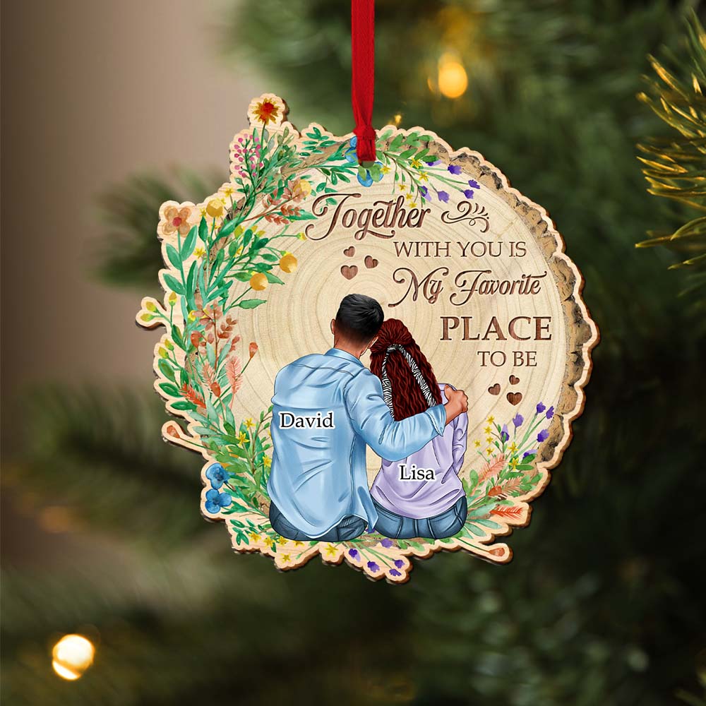 Couple Together With You Is My Favorite Place To Be, Personalized Wood Ornament - Ornament - GoDuckee