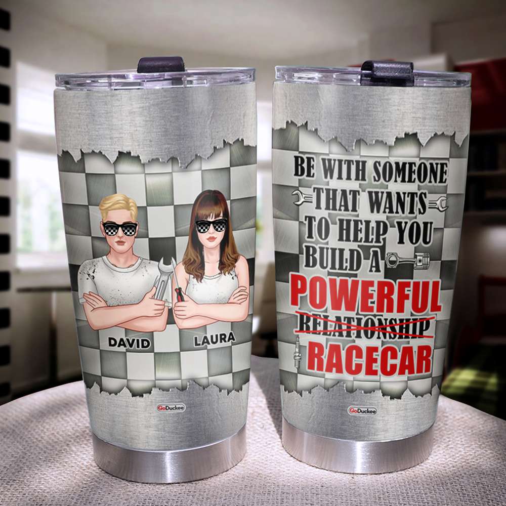 Personalized Racing Father and Son Tumbler - Working on and racing car -  GoDuckee