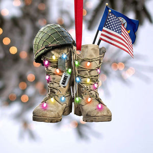 Navy Military Boots Flag Christmas - Personalized Christmas Ornament - Military Gift - Ornament - GoDuckee