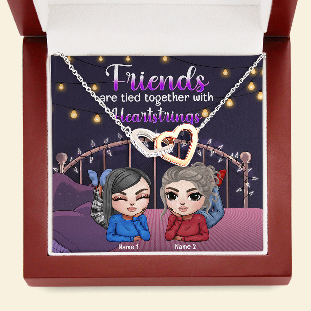 Friends Are Tied Together With Heartstrings - Personalized Interlocking Heart Necklace - Gift for Friend - Lying Doll - Jewelry - GoDuckee