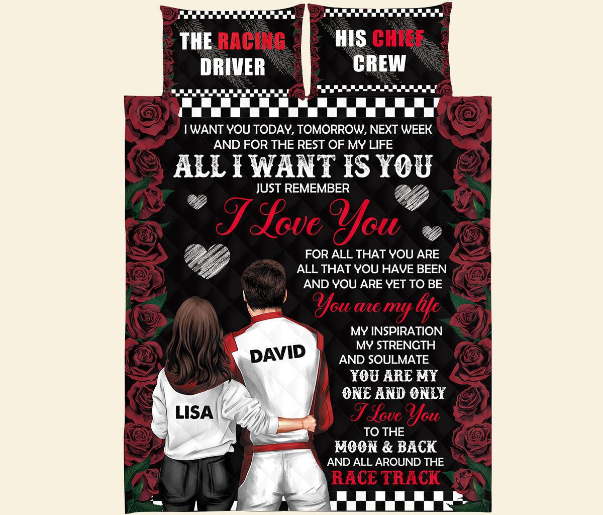Racing Couple All I Want Is You - Personalized Quilt Bed Set - Gift for Him/Her - Couple Shoulder to Shoulder - Quilts & Comforters - GoDuckee