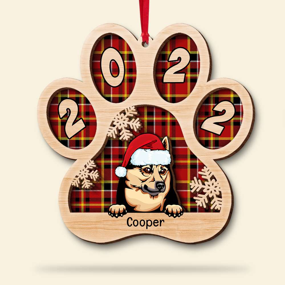 Dog Paw Personalized Wood Ornament, Christmas Tree Decor For Dog Lovers - Ornament - GoDuckee