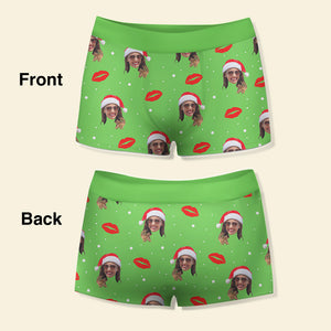 Custom Photo Men Boxer Briefs Green Santa's Hat - Boxer Briefs - GoDuckee