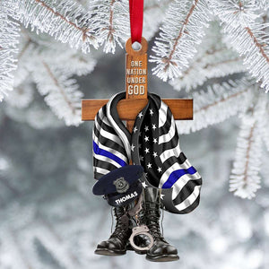 Police One Nation Under God Personalized Christmas Ornament Gift For Police - Ornament - GoDuckee