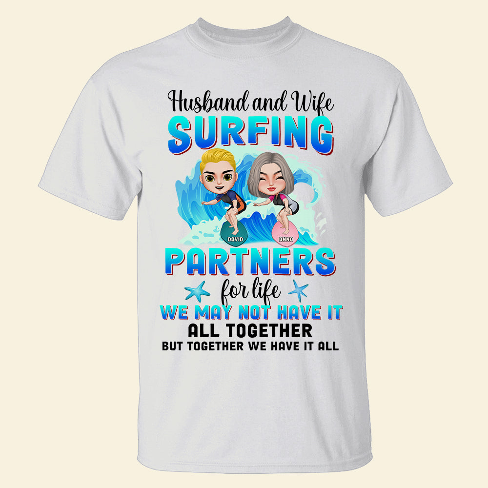 Husband and Wife Surfing Partners for Life, Personalized Shirts, Gifts for Surfing Lovers - Shirts - GoDuckee
