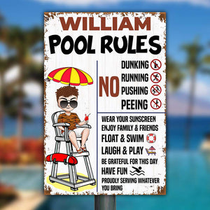 Pool Rules Personalized Pool Metal Sign Man Drinking - Metal Wall Art - GoDuckee