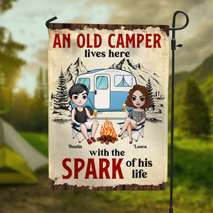 An Old Camper Lives Here With The Spark Of His Life Personalized Camping Couple Garden Flag - Flag - GoDuckee