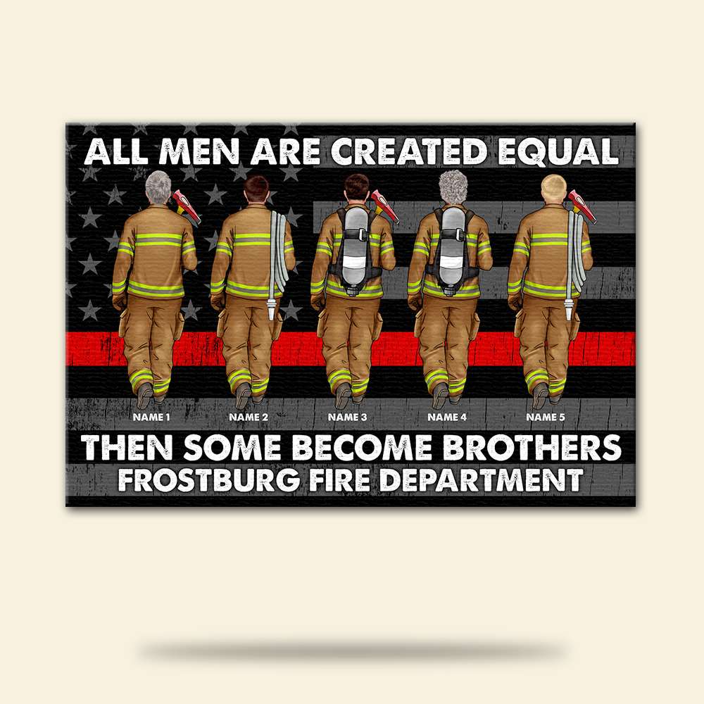 Personalized Firefighter Brother & Sister Poster - All Men Are Created Equal - Thin Red Line Flag - Poster & Canvas - GoDuckee
