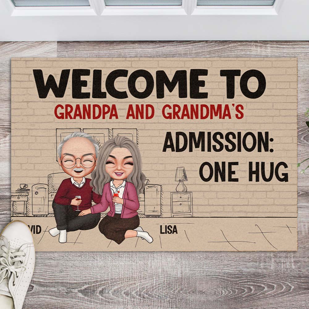Welcome To Our Home, Admission One Hug, Personalized Grandparent Doormat - Doormat - GoDuckee