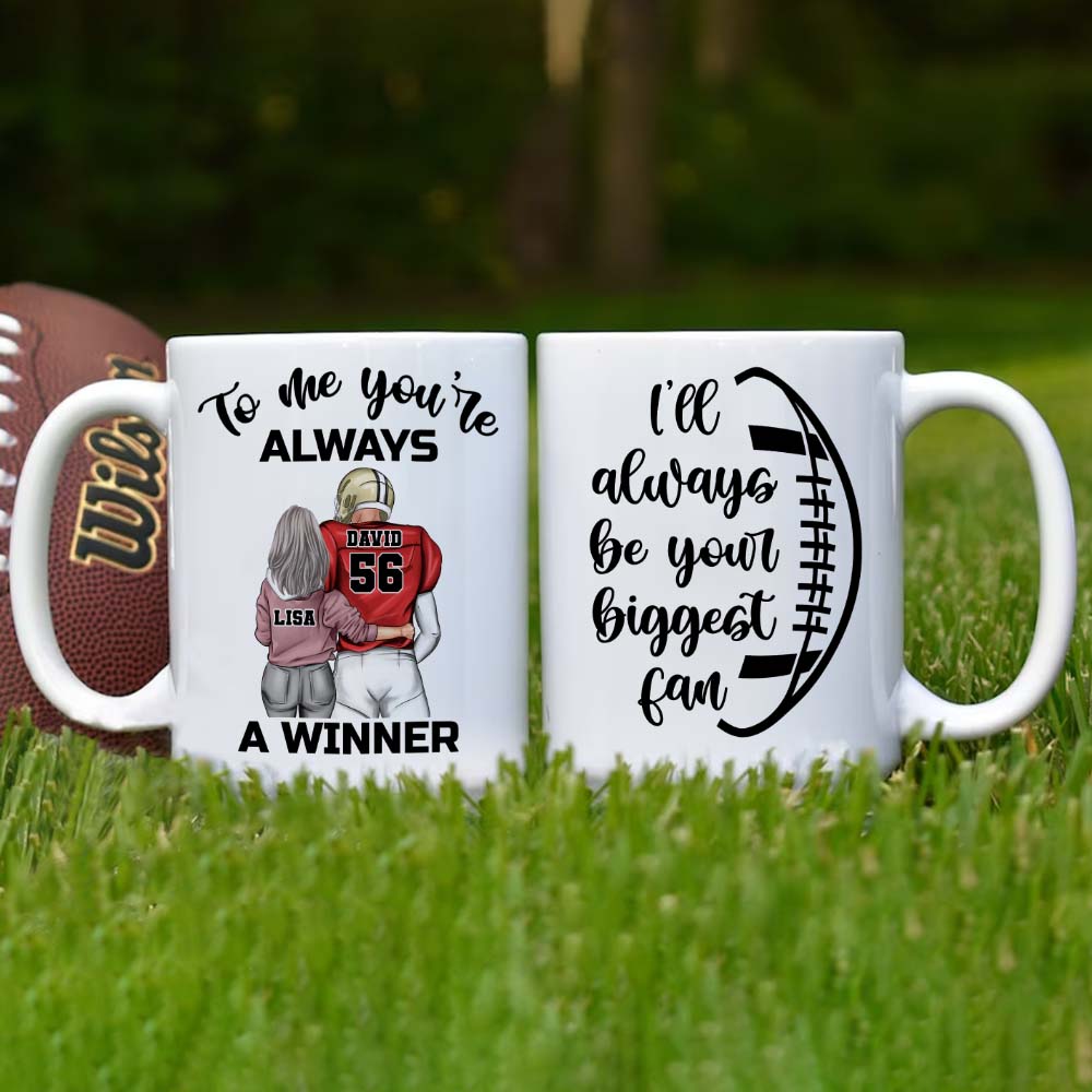 Football Couple I'll Always Be Your Biggest Fan, Personalized Gift White Mug - Coffee Mug - GoDuckee