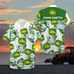 Personalized Farmer Hawaiian Shirt - Tractor & Floral Pattern - Hawaiian Shirts - GoDuckee