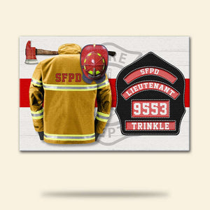 Personalized Firefighter Shield and Uniform Poster - Thin Red Line Flag - Poster & Canvas - GoDuckee
