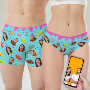 Donut Cake With Sweet Background - Custom Photo Couple Boxer Briefs - Boxer Briefs - GoDuckee