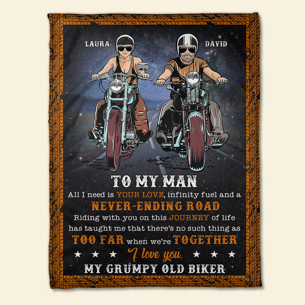 Personalized Biker Couple Blanket - To My Man I Love You My Old Grumpy Biker - Marriage Chapter - Blanket - GoDuckee