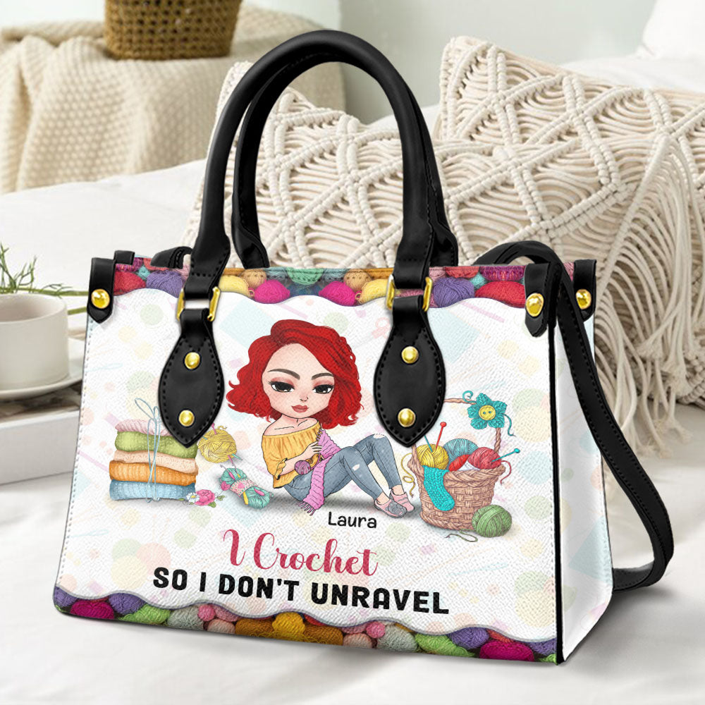 I Crochet So I Don't Unravel, Personalized Leather Bag, Casual Tote Bag, Gifts for Crochet Lovers - Leather Bag - GoDuckee